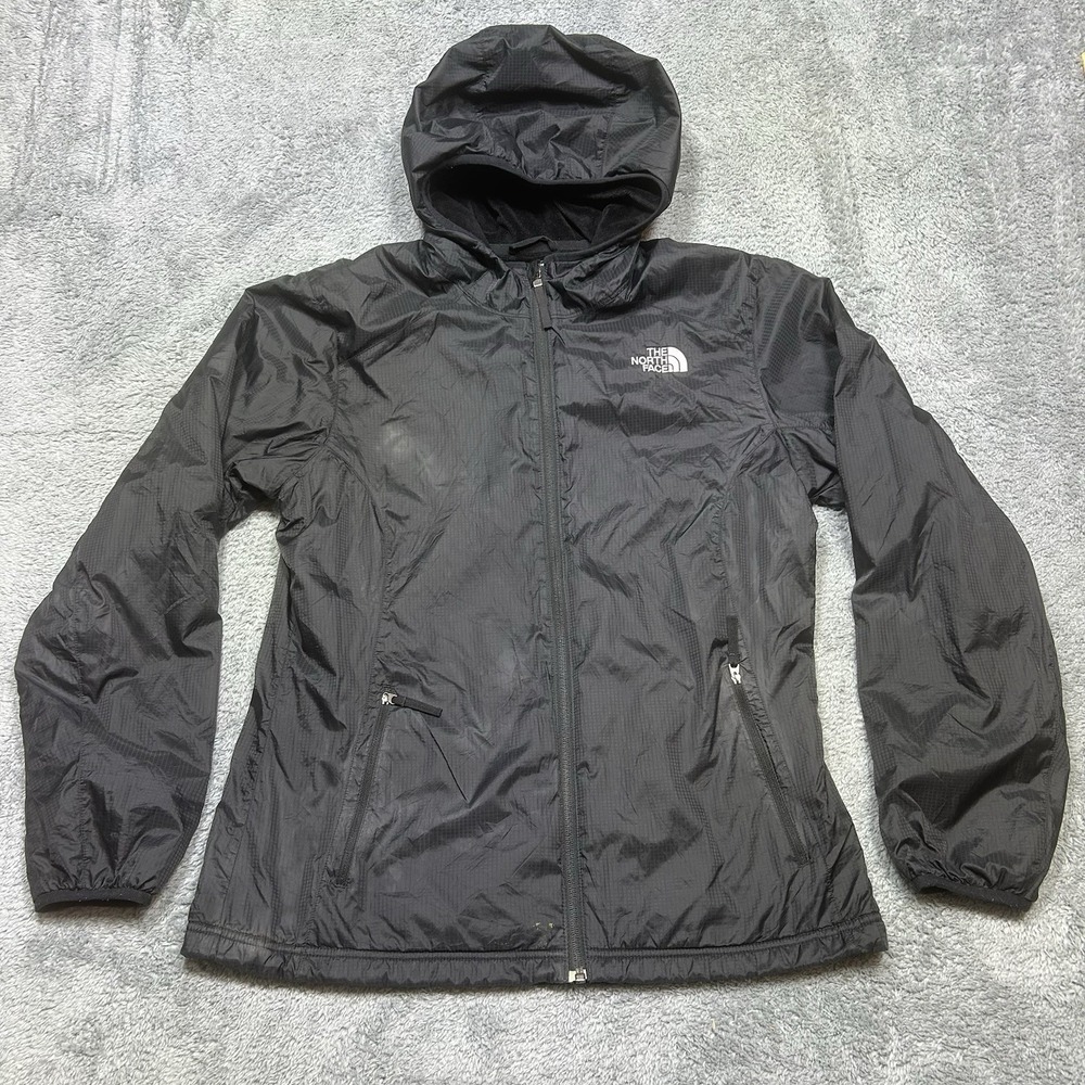 The North Face‎ Nylon Hooded Jacket Women L Black Fleece Lined Outdoor *SPOTS